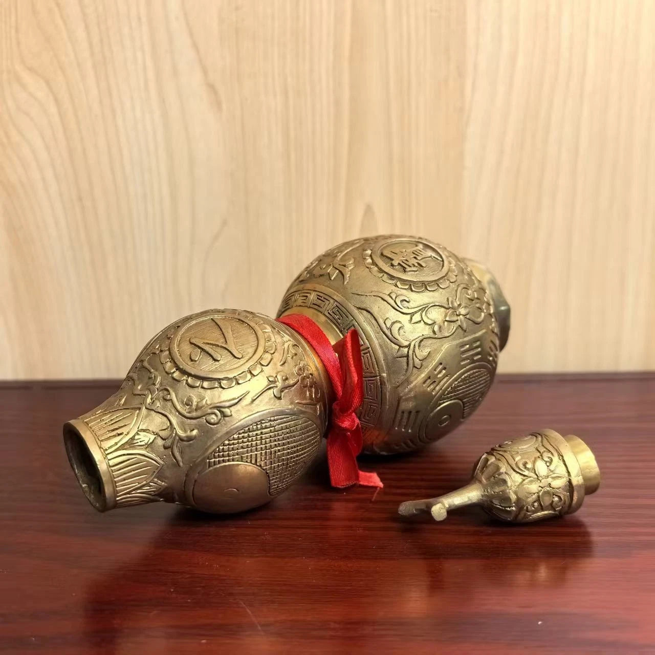 18cm Brass Taiji Bagua Gourd Figurine Hollow With Lid Feng Shui Home Decor 07FC0E-D4 - KOEEK