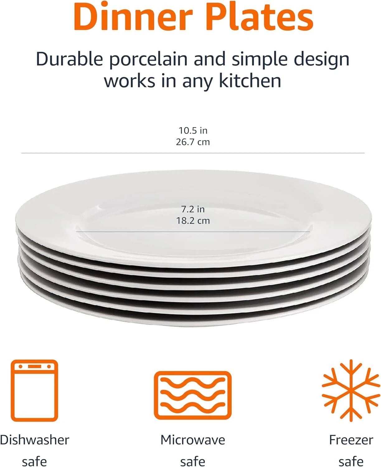 6-Piece White Dinner Plate Set, 10.5 inches 07FC0E-D4 - KOEEK