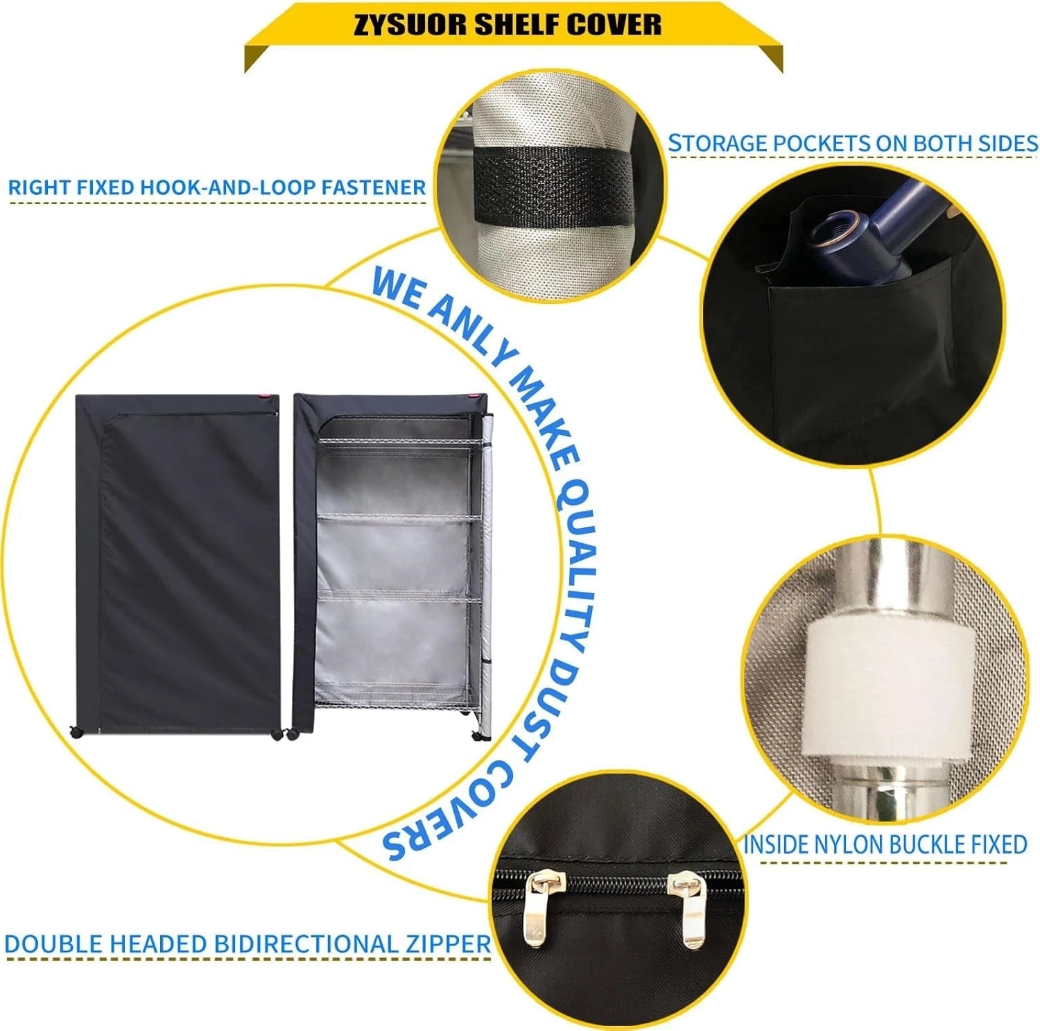 Shelf Cover Wire Shelving Rack Dust Cover 48X18X72,The Two-Way Zipper Design 07FC0E-D4 - KOEEK