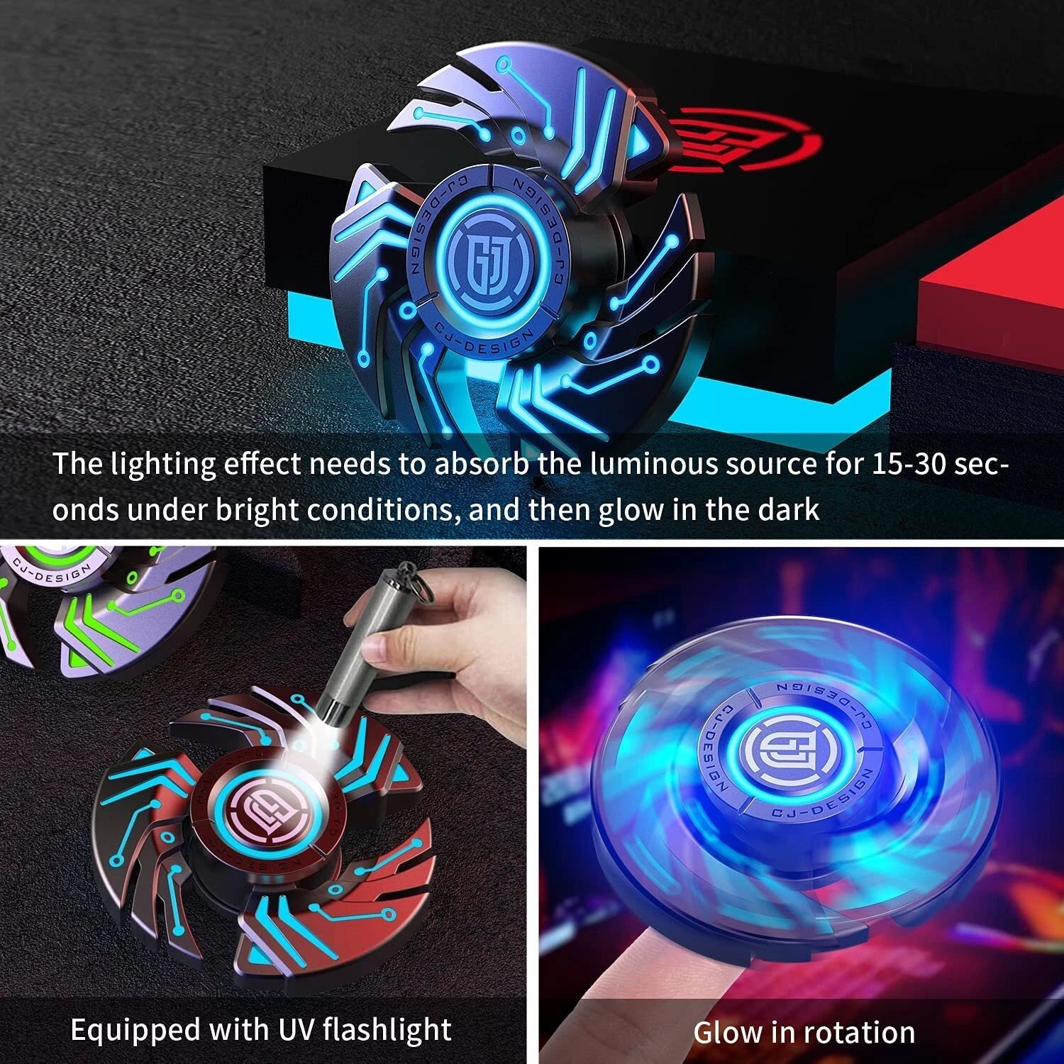 Fidget Spinners, Luminous Durable High Speed Bearing Metal, Removable Deformable 07FC0E-D4 - KOEEK