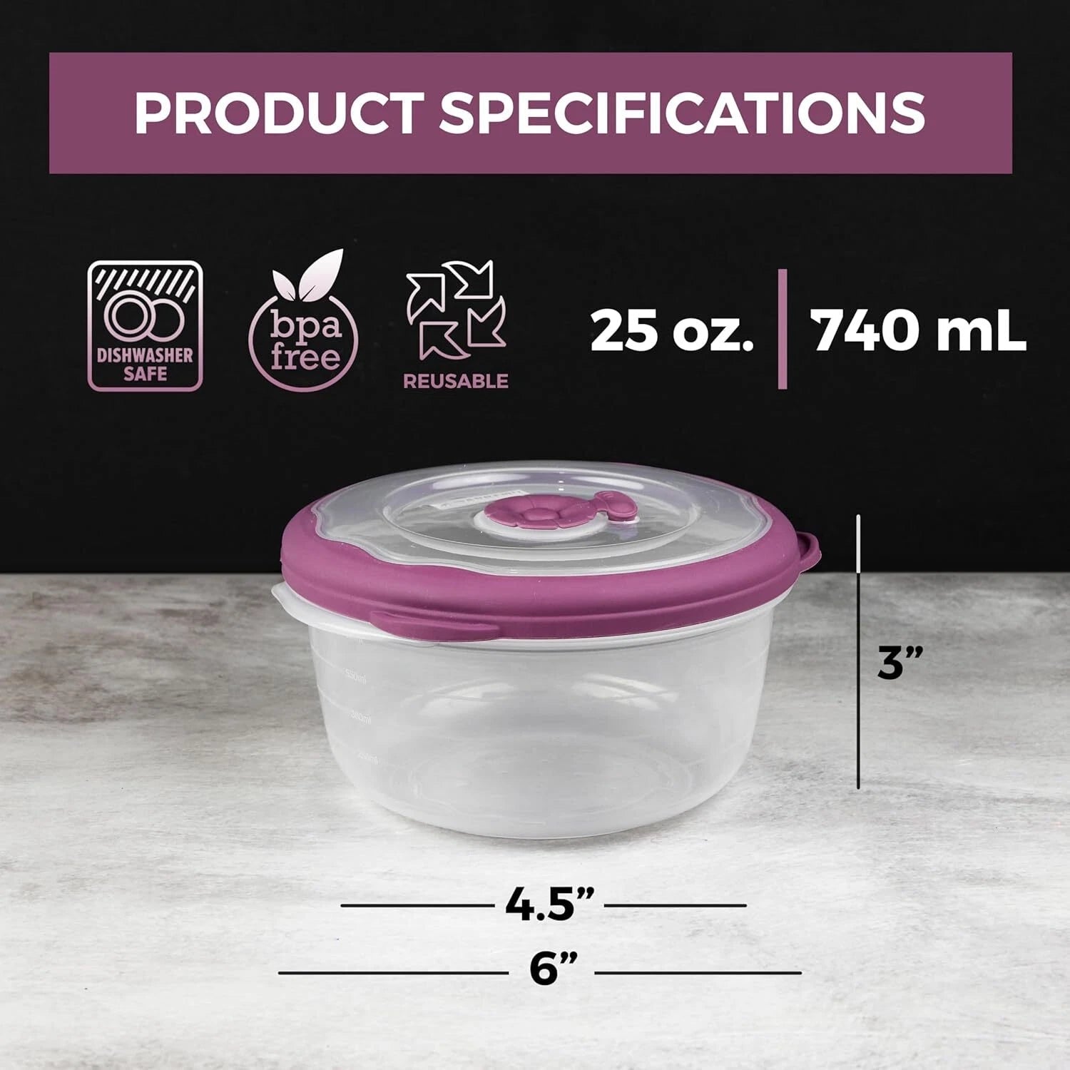 3.1 Cup Plastic Bowls Food Storage Container With Lid For Leftovers, Meal Prep 07FC0E-D4 - KOEEK