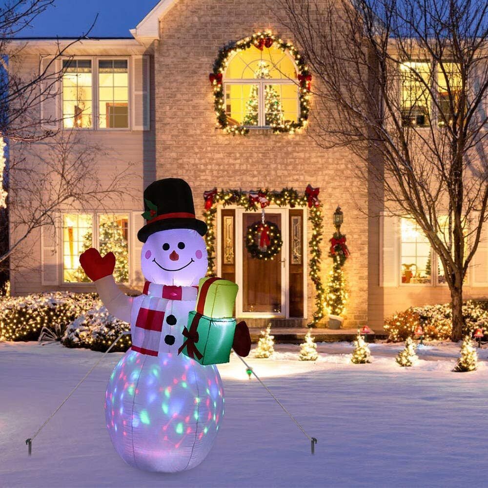 5Ft Inflatable Snowman Christmas Outdoor Yard with Rotating LED Lights Decor 07FC0E-D4 - KOEEK