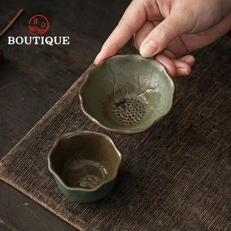Lotus Leaf Tea Strainer Tea Filter Ceramic Kung Fu Tea Set Household Gift 07FC0E-D4 - KOEEK
