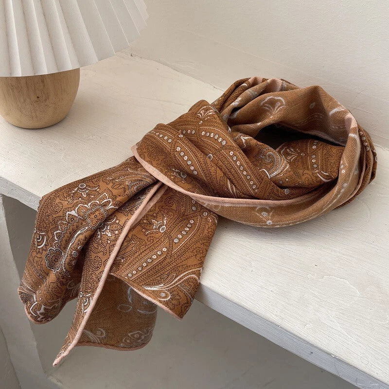 Mens Paisley Pattern Old Money Style Neutral Color Scarf Shawl Velvet Bandana 07FC0E-D4 - KOEEK
