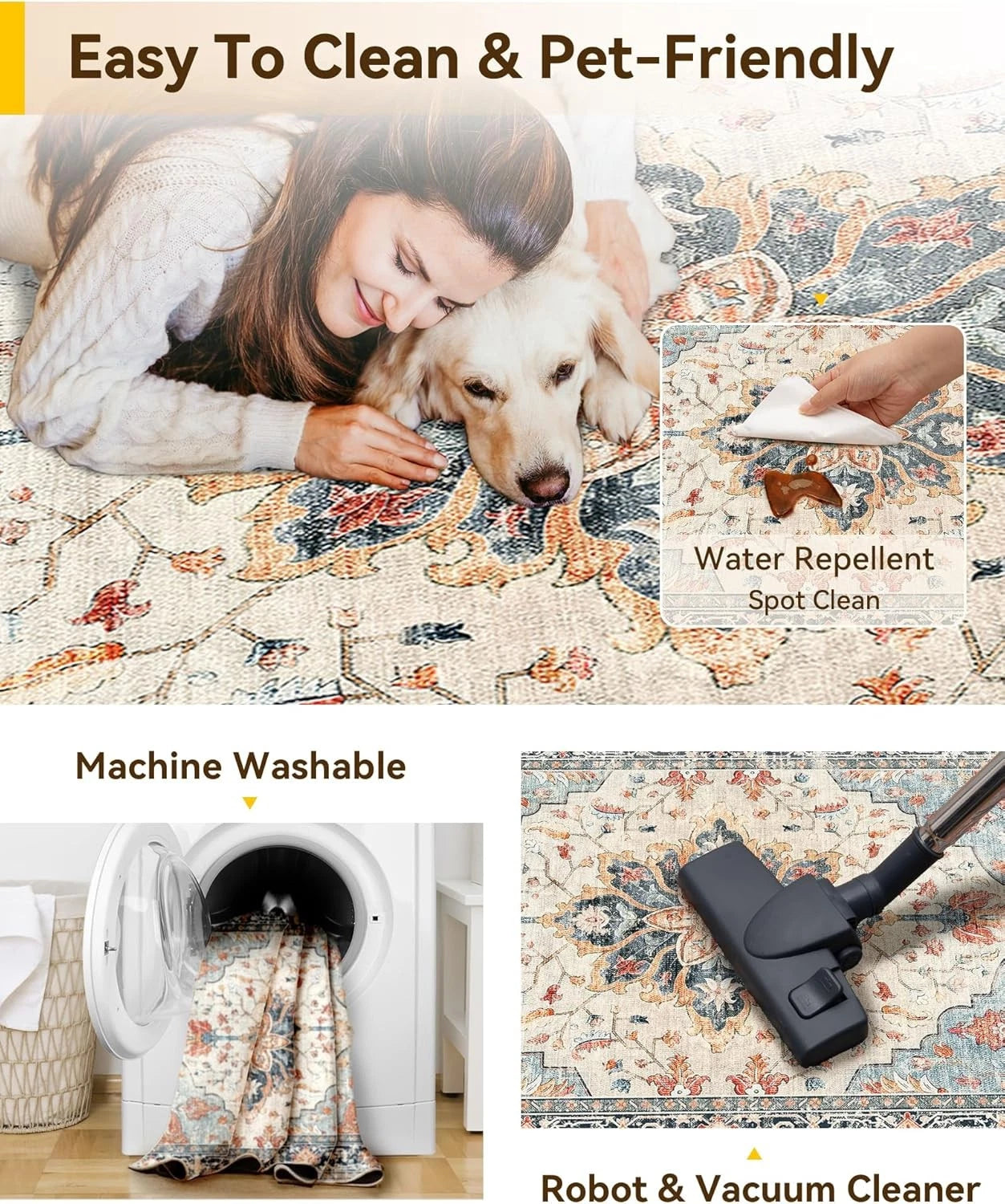 Carpet 2 ft × 3 ft Machine washable Non-slip 07FC0E-D4 - KOEEK