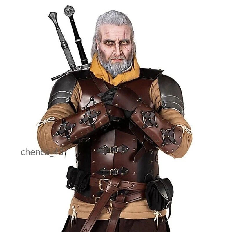 Medieval Adjust Leather Armor Vest Cosplay Hatless War Jacket Riveted Fasteners 07FC0E-D4 - KOEEK