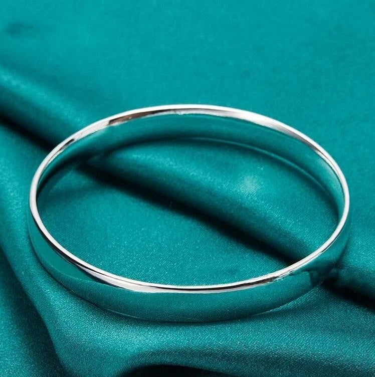 925 Silver Plating 8MM/10MM Smooth Cuff Bangle Bracelet Women Fashion Jewelry 07FC0E-D4 - KOEEK