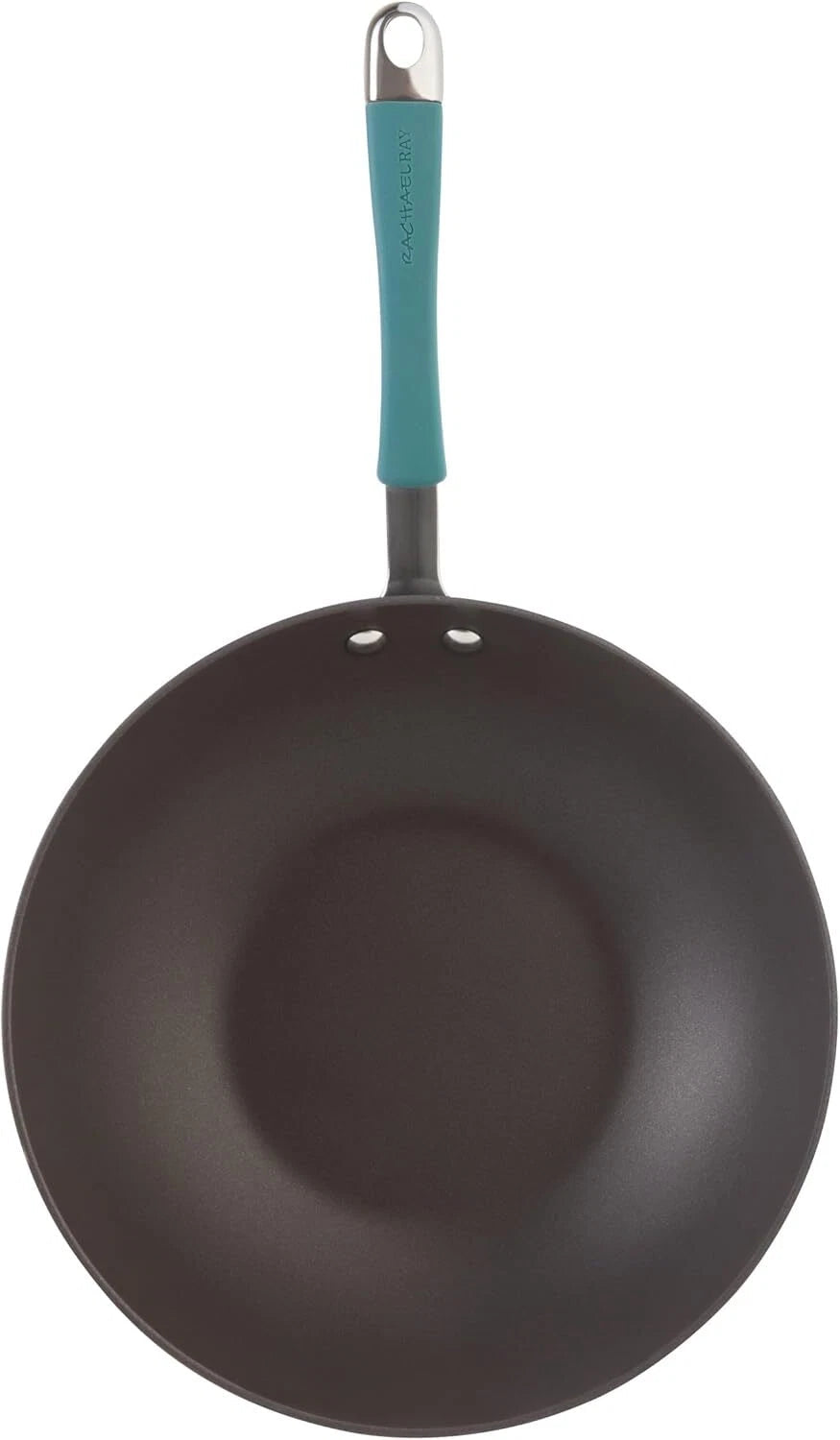 Hard Anodized Non-Stick Wok with Lid,11-Inch Wok with Lid,Gray with Blue Handles 07FC0E-D4 - KOEEK