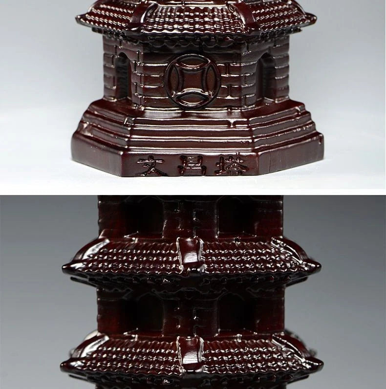 Ebony Wood Wenchang Pagoda 15cm Hand Carved Desk Home Office Decor Ornament 07FC0E-D4 - KOEEK