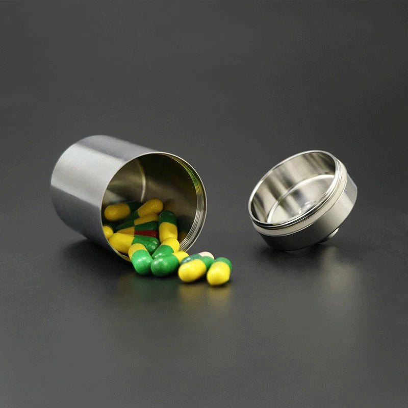 Stainless Steel Waterproof Tank EDC Survival Seal Container Pill Box Keychain 07FC0E-D4 - KOEEK