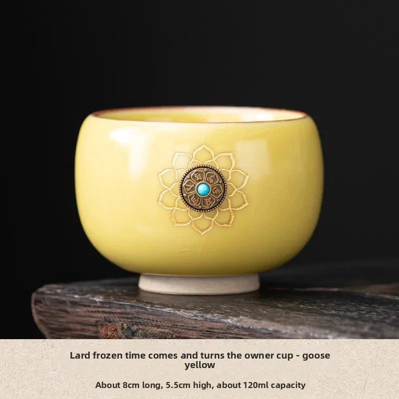 120ml Ceramic Ru Kiln Tea Drinking Cup Crackle Glaze Master Cup Kung Fu Tea Set 07FC0E-D4 - KOEEK