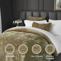 Velvet Quilt Queen Size Luxurious Velvet Coverlet Olive Green Bedding Striped 07FC0E-D4 - KOEEK