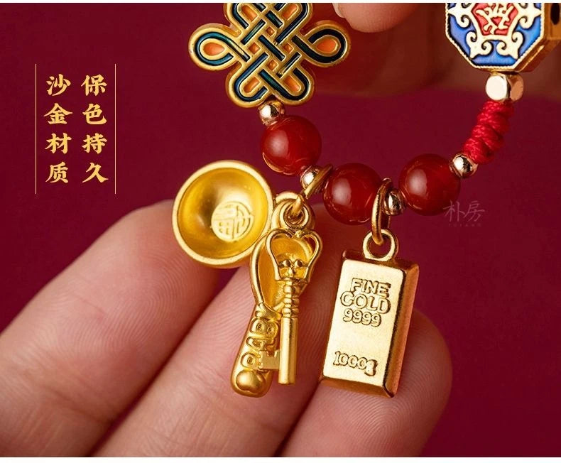 Brass Car Rearview Mirror Pendant Gold Bucket Charm Chinese Style Unisex 07FC0E-D4 - KOEEK