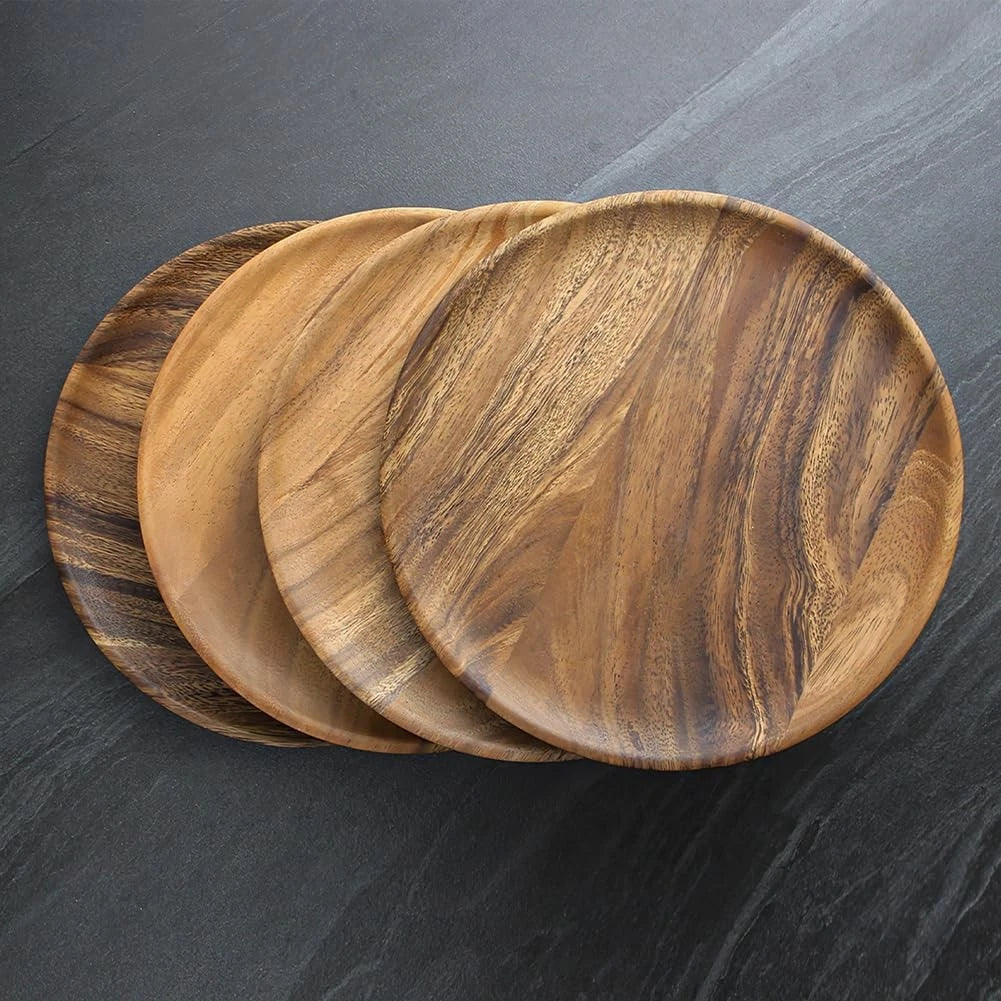Wooden Dinner Plates, 11 Inch Round Wood Dinner Plates Set of 4 07FC0E-D4 - KOEEK