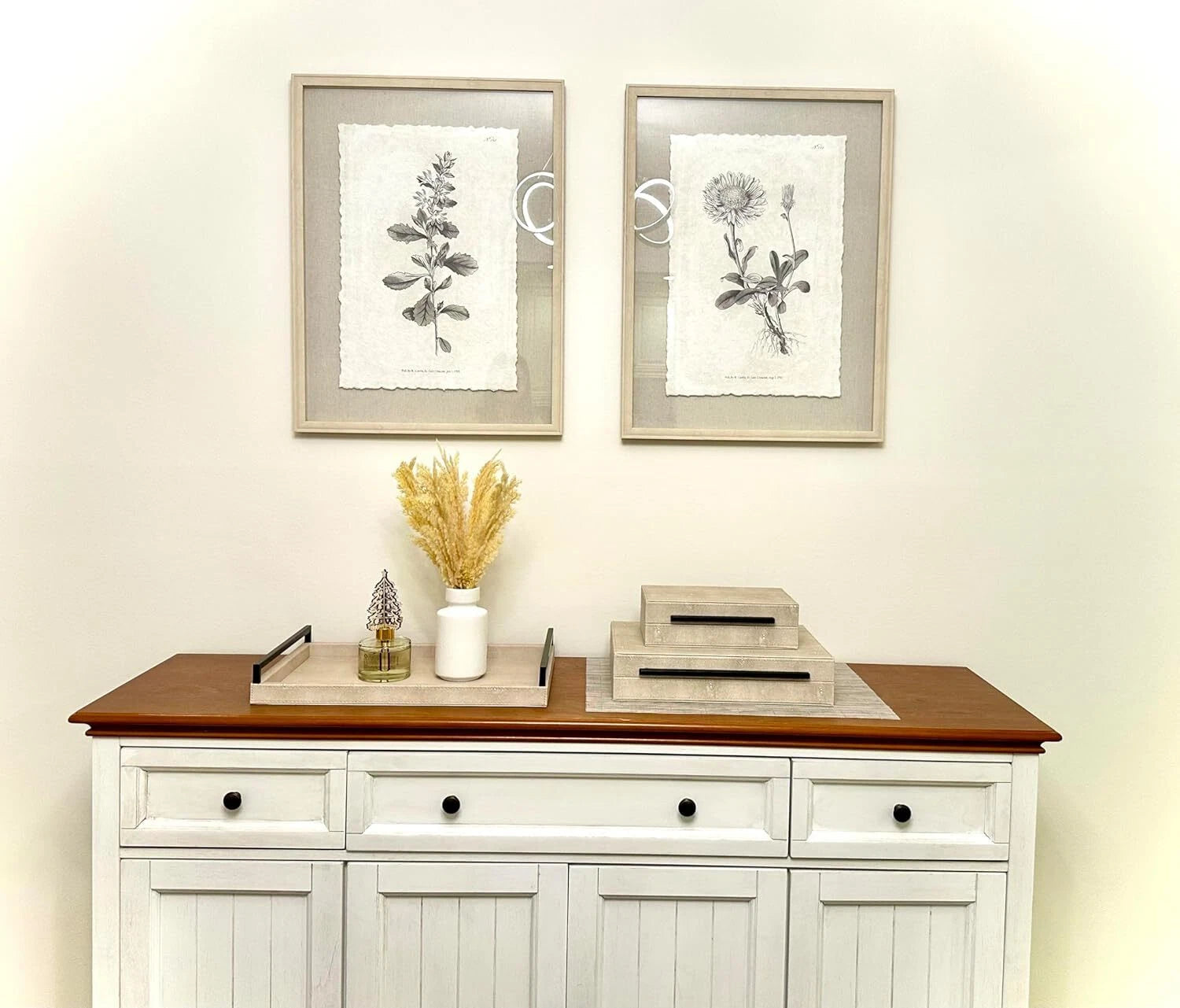 Set of 2 Ivory Sagarin Decorative Boxes with Black Metal Handles 07FC0E-D4 - KOEEK