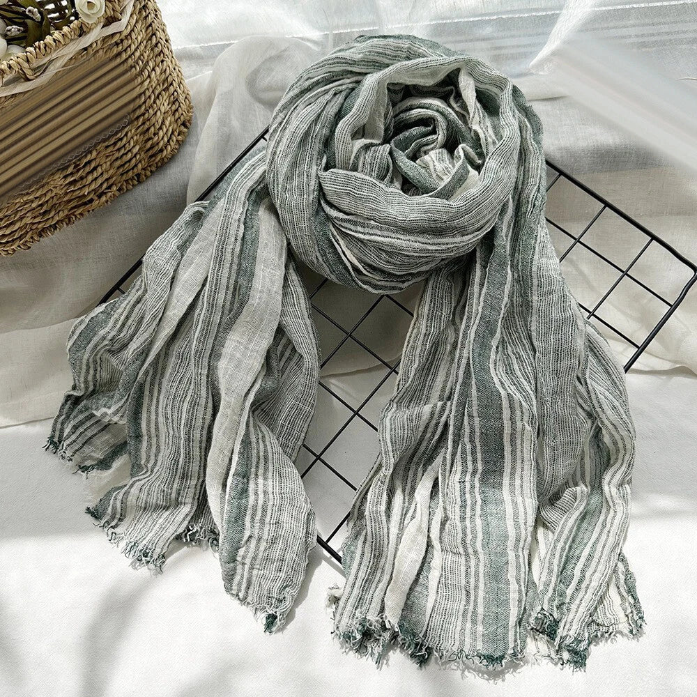 Cotton Scarf Men's Striped Shawls Head Scarf Wrinkled Muslim Scarves Unisex Soft 07FC0E-D4 - KOEEK