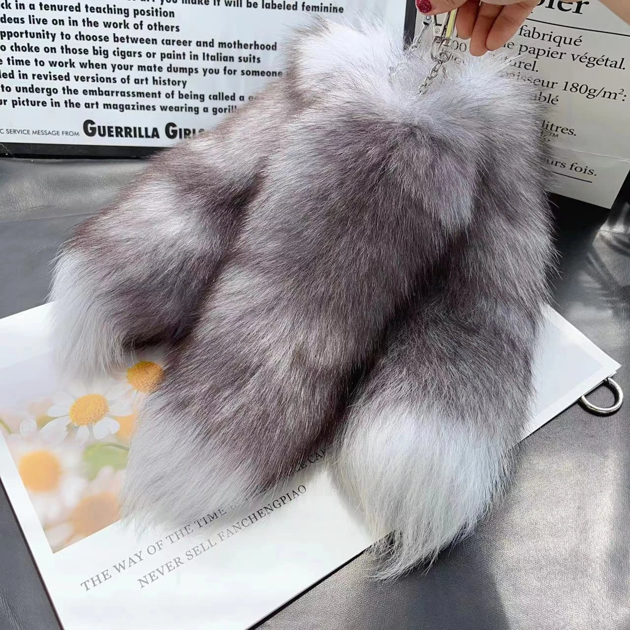 Real Large Crystal Fox Tail Fur 1PC Keychain Charm Bag Pendant Tassel Bag Tag 07FC0E-D4 - KOEEK