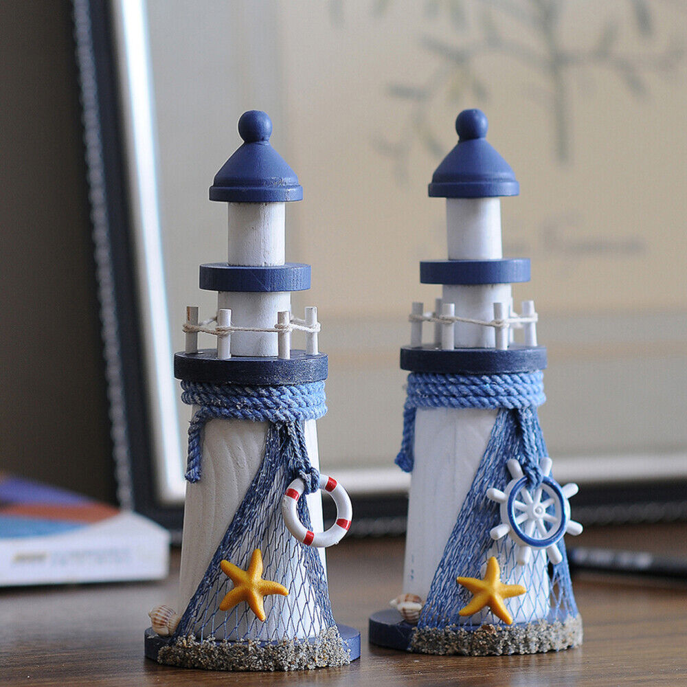 nye Lighthouse Marine Wooden Desktop Decor Home Beach Themed Statue Office