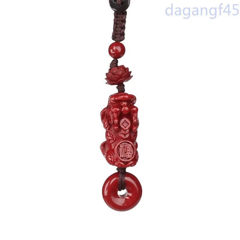 1Pc Chinese Cinnabar Lotus Flower Key Chain Pendant Good Luck Bead Pendant 07FC0E-D4 - KOEEK