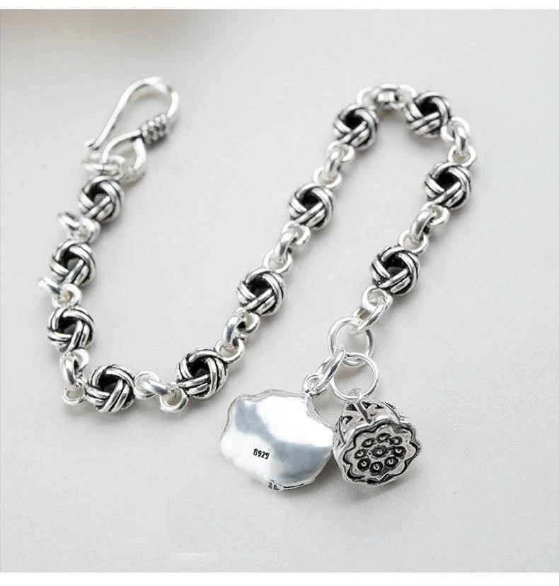 Lotus Leaf Pod Bracelet Fashion Vintage Silver Plated Bracelet for Women 07FC0E-D4 - KOEEK
