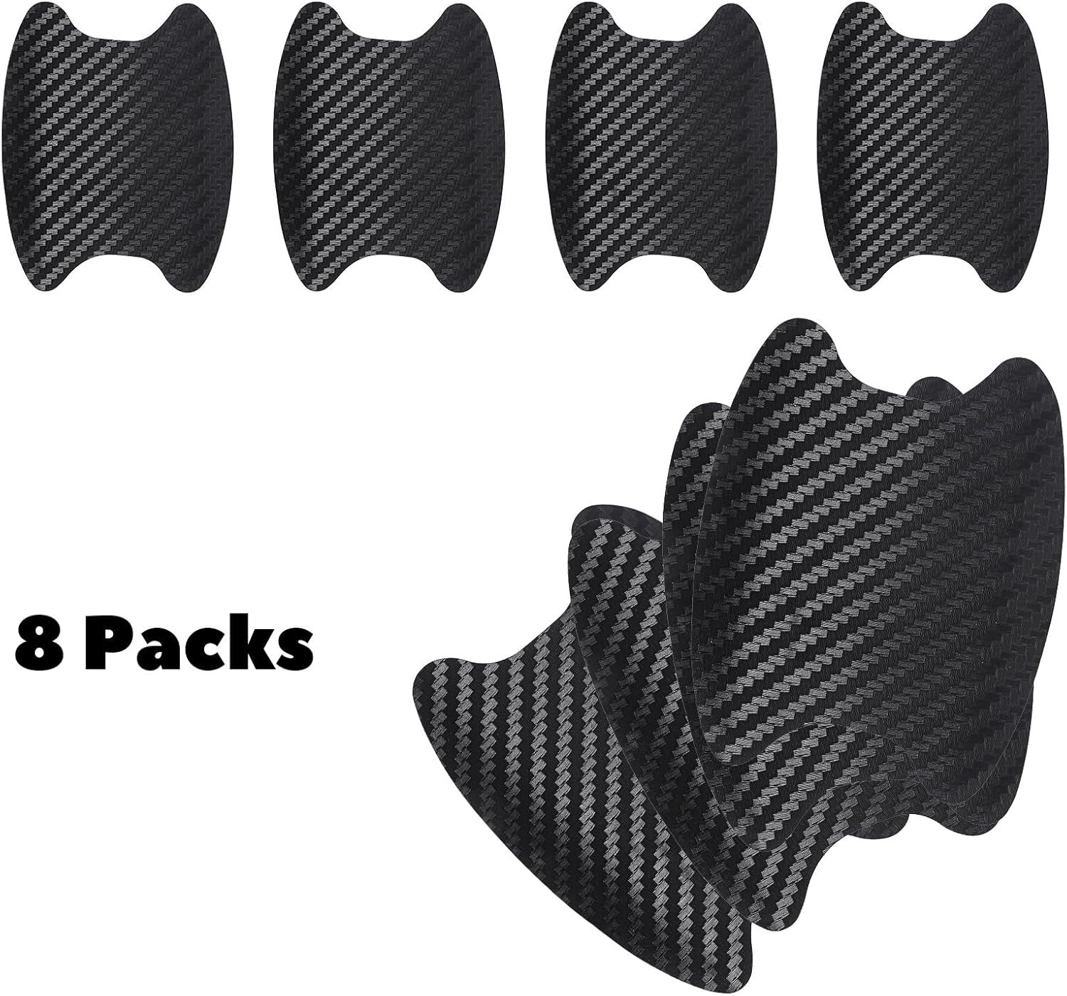 new 8PCS Carbon Fiber Waterproof Non-Marking Car Door Handle Sticker, Black