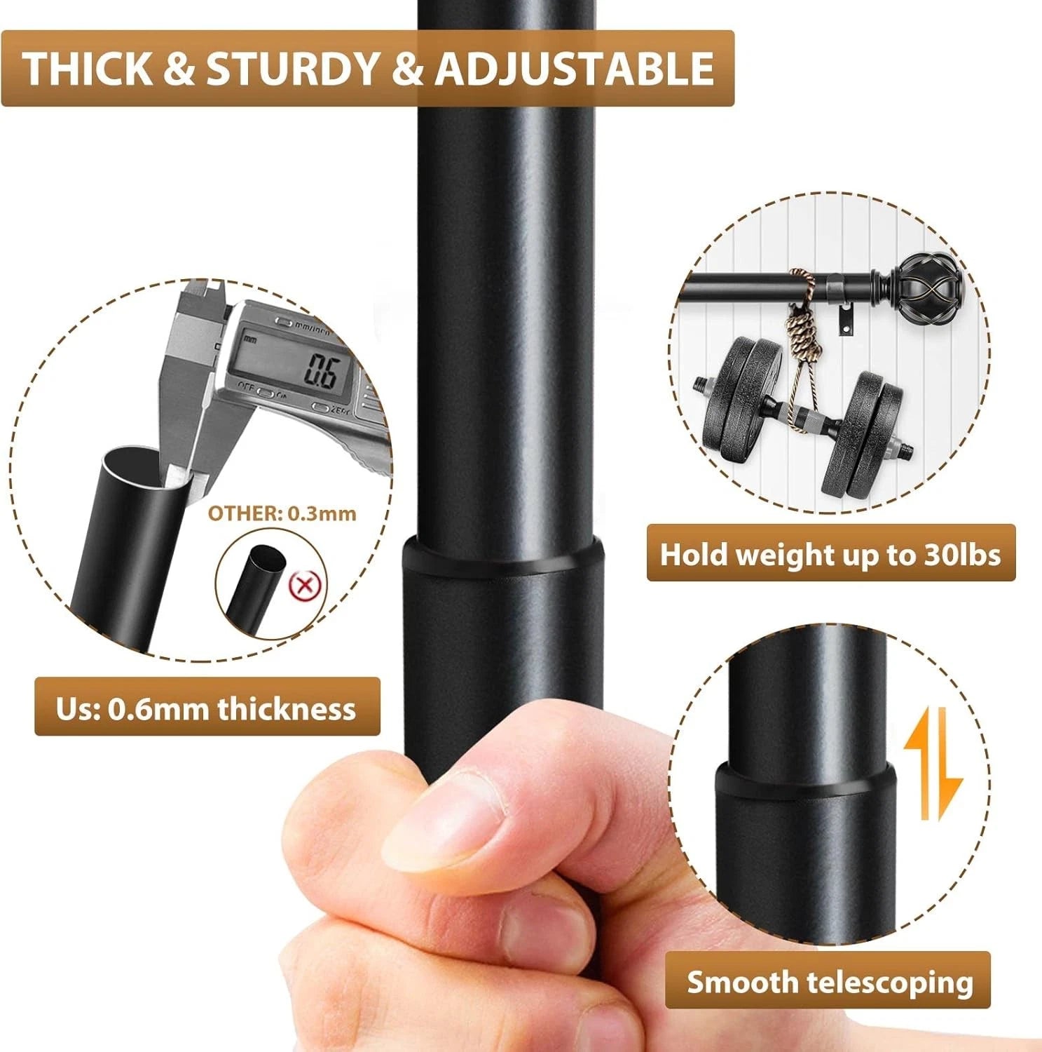 1-inch double curtain rod, suitable for 72 to 144 inches 07FC0E-D4 - KOEEK