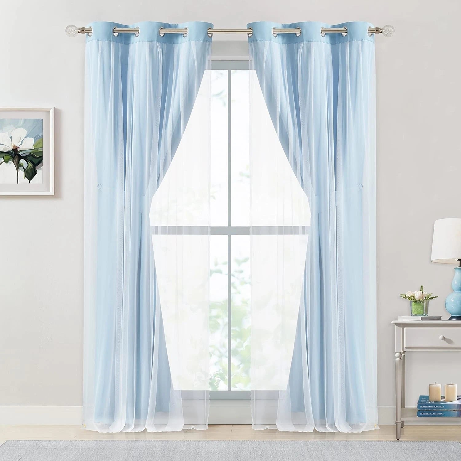 Bujaso sky blue 80% light-blocking curtains, size 37×63 07FC0E-D4 - KOEEK