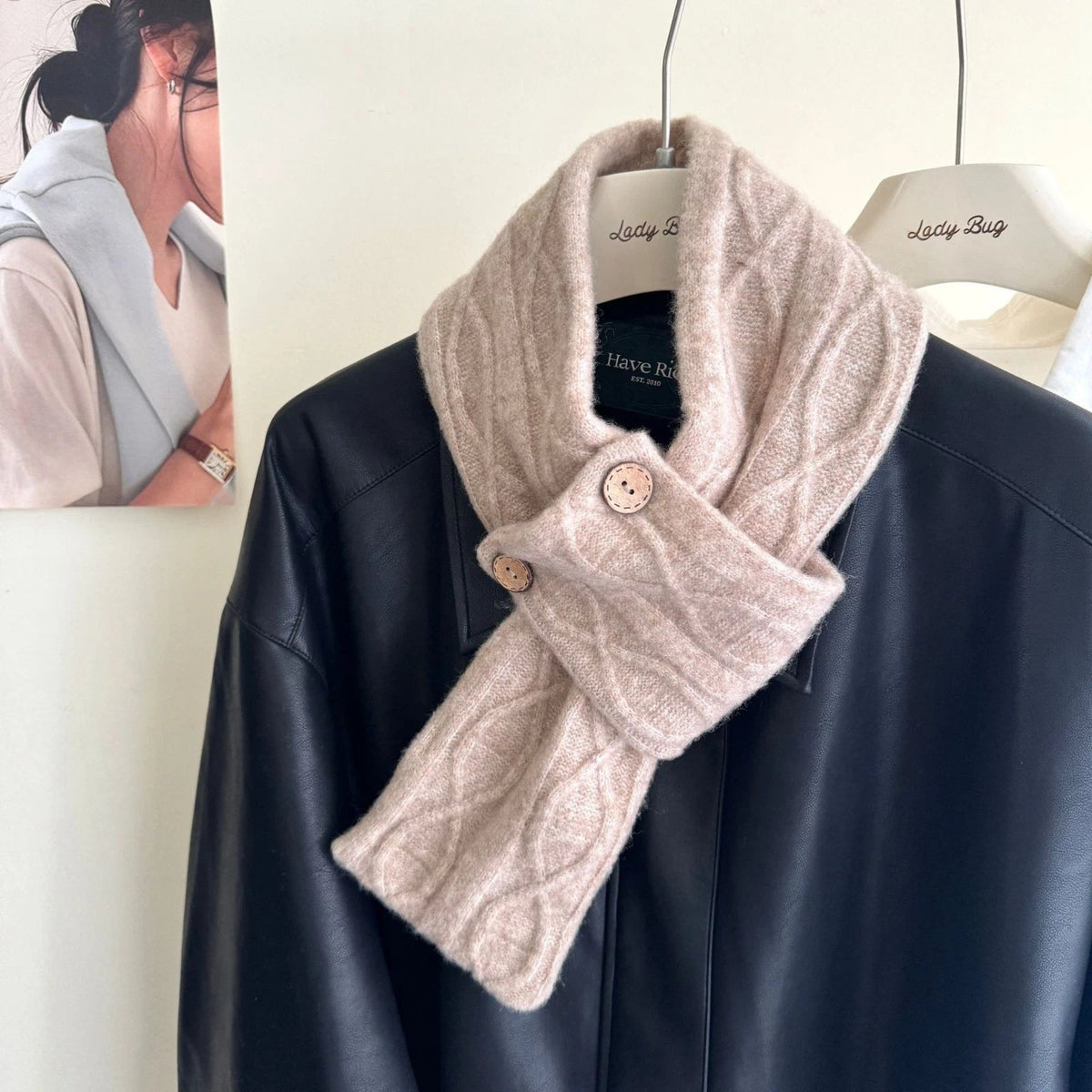 Mens Knittef Scarf Winter Wool Blend Solid Color Shawl Neckerchief Button close 07FC0E-D4 - KOEEK