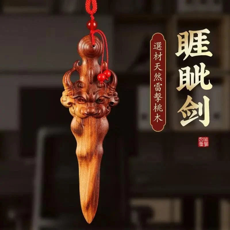 Lightning Peach Wood Carving Home Decor Wooden Figurine Handcrafted Ornament 07FC0E-D4 - KOEEK