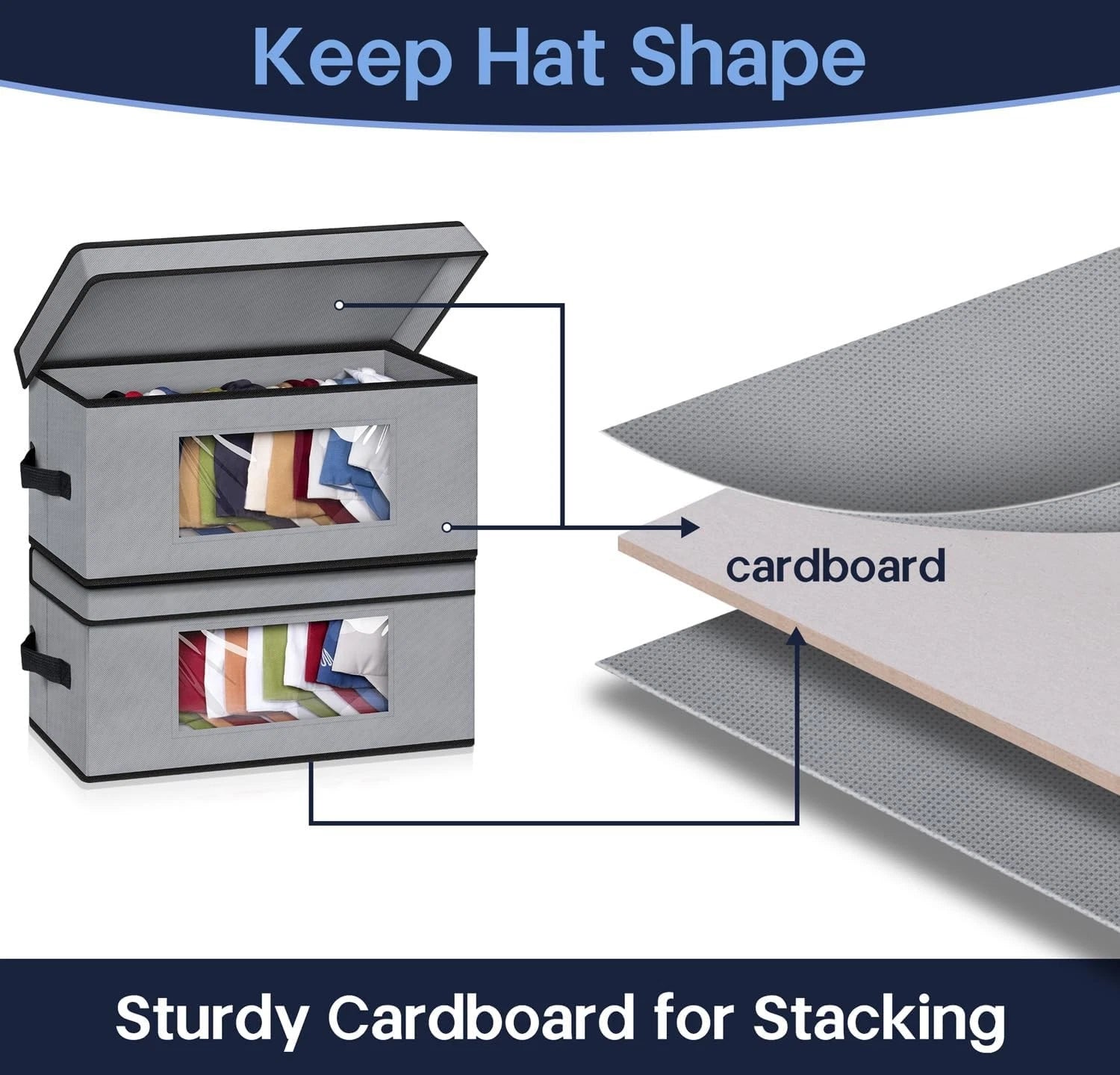 Stackable baseball cap storage box,2 wardrobe hat storage boxes,can hold 30 hats 07FC0E-D4 - KOEEK