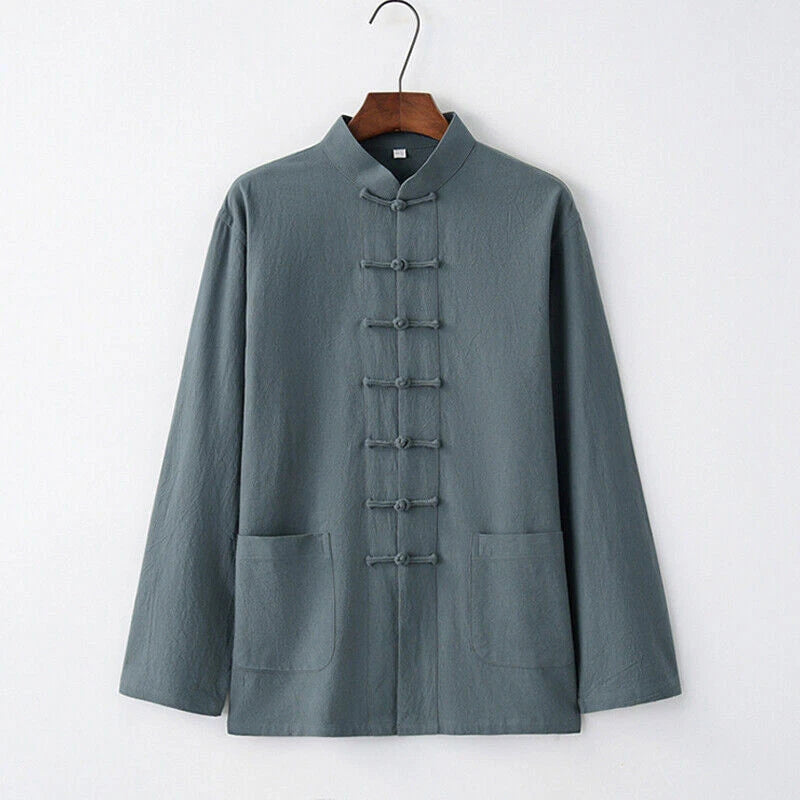 Men's Chinese Tang Coat Kung Fu Tai Chi Jacket Cotton Blends Traditional Uniform 07FC0E-D4 - KOEEK