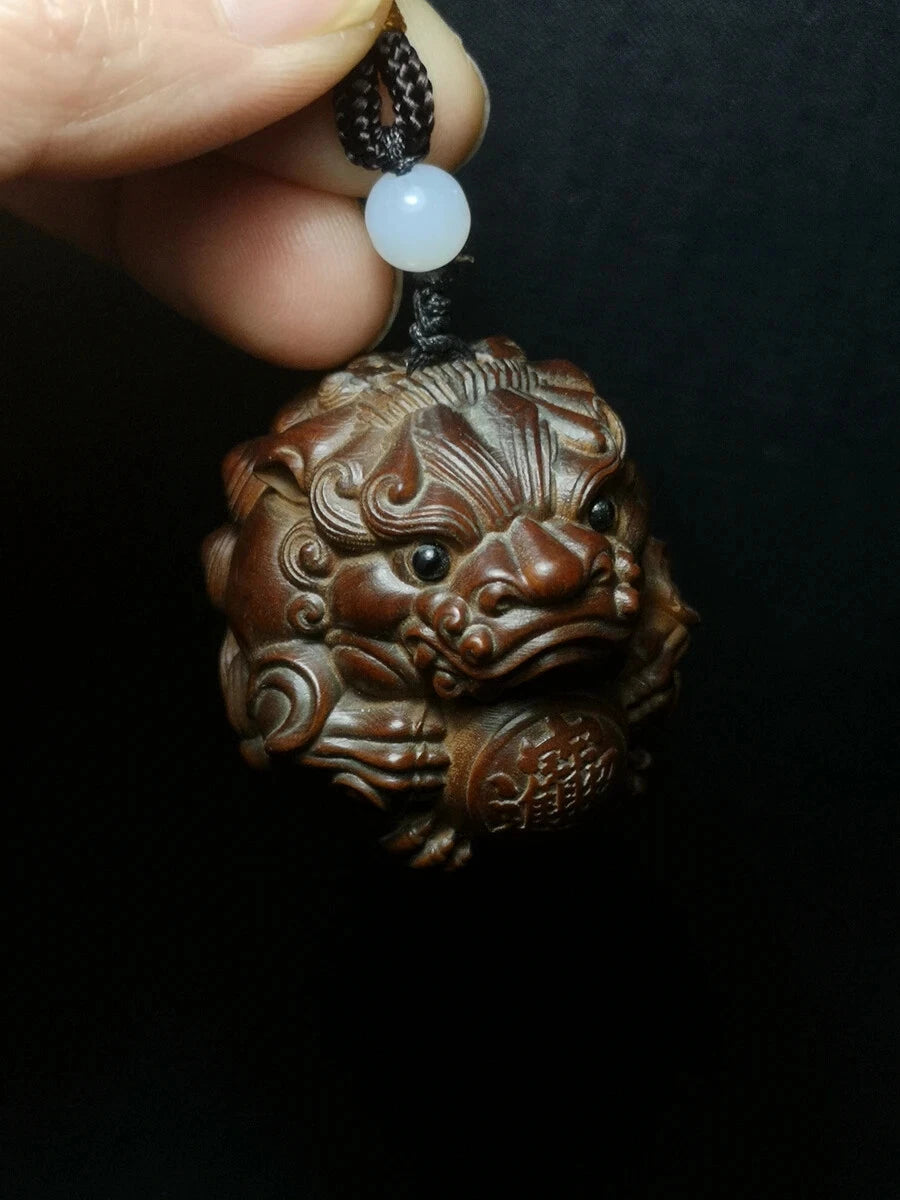 1919 Collectable Japanese Boxwood Hand Carved Lion Figure Statue Netsuke Gift 07FC0E-D4 - KOEEK