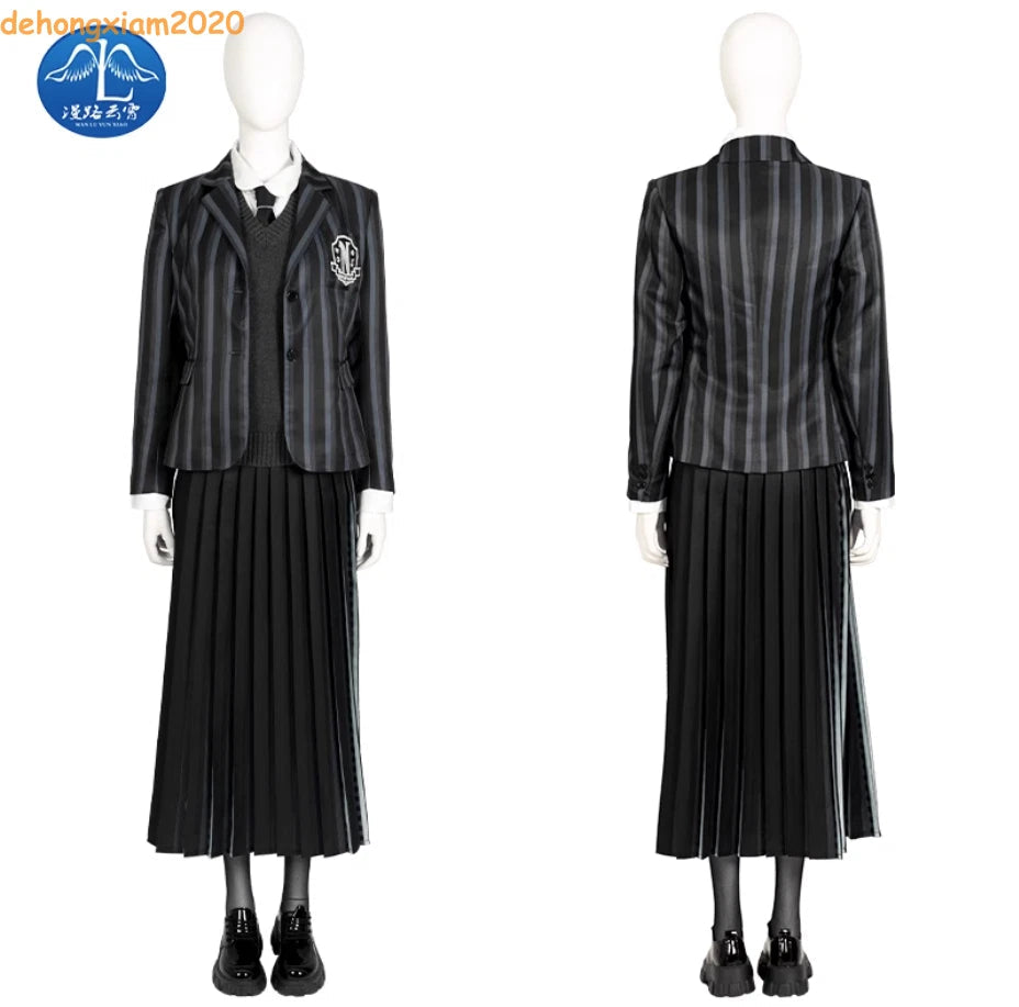 Tv Wednesday Addams Wednesday Cosplay School Uniform Suit Costumes Pleated Skirt 07FC0E-D4 - KOEEK