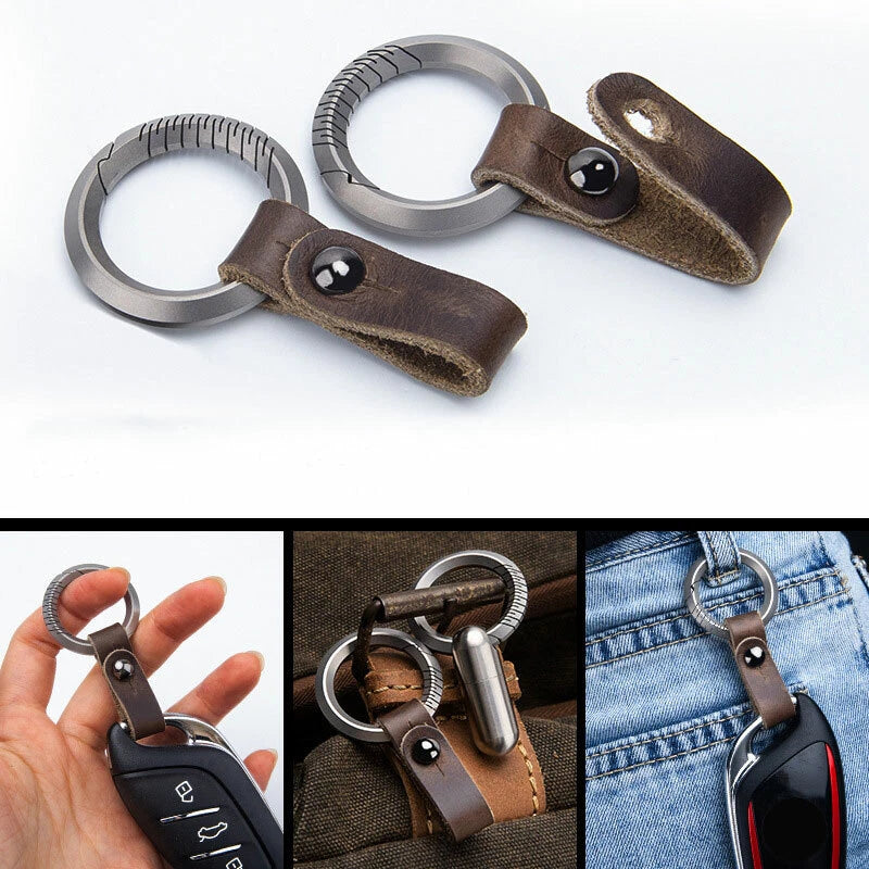EDC TC4 Titanium + Leather Keychain Portable Removable Key Ring Pendant Set Tool EDC - KOEEK