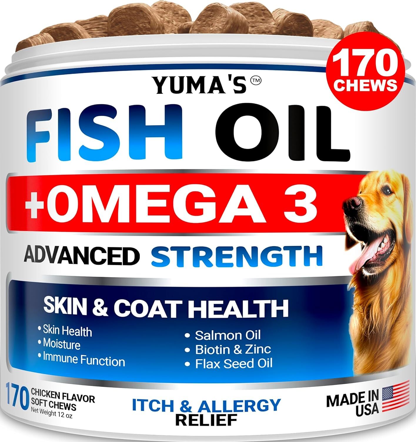 used Omega 3 Fish Oil for Dogs - 170 Chews - Skin and Coat 170 - & 07FC0E-D4 - KOEEK