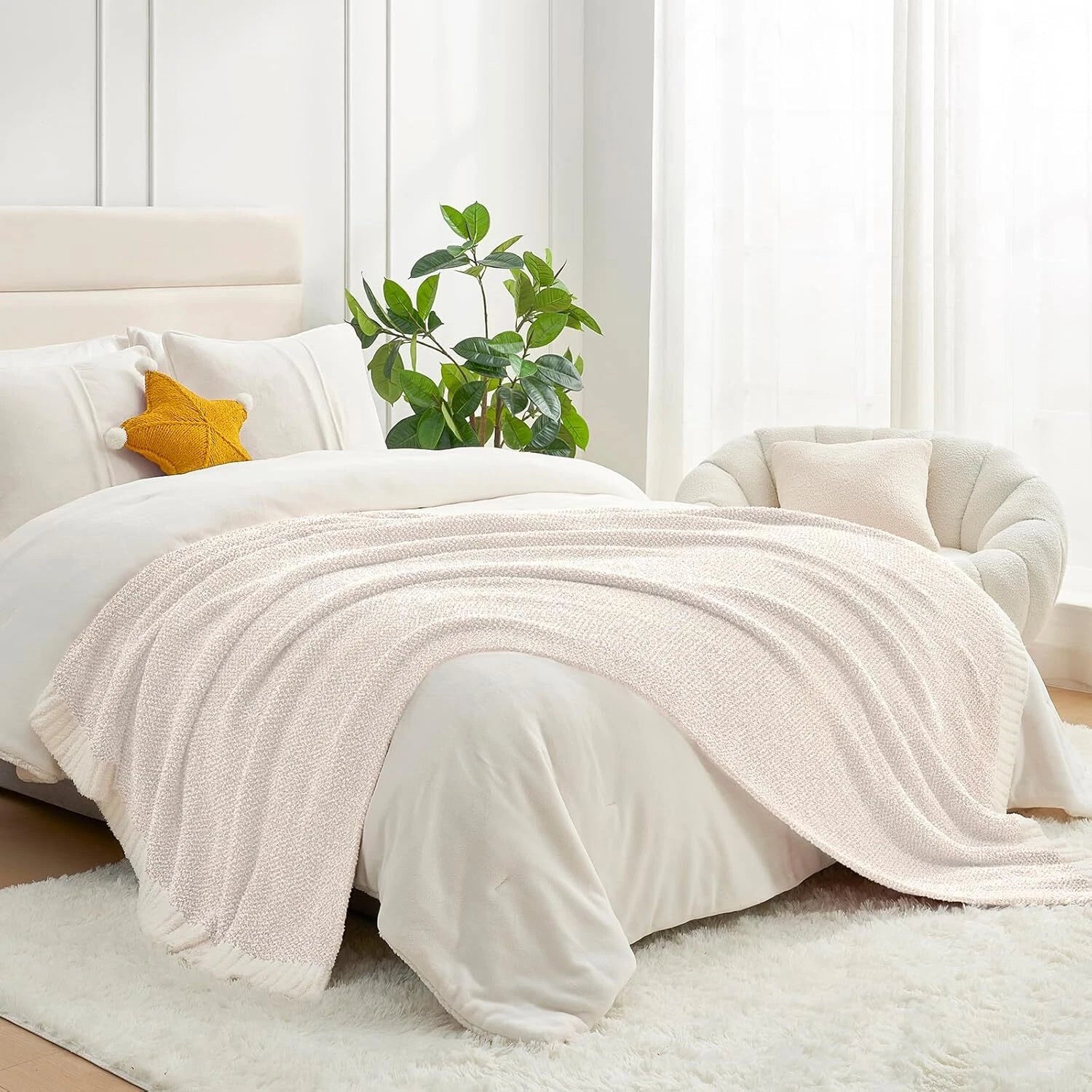 Buttery Ivory Throw Blanket for Couch,Reversible Super Soft Knitted Blankets 07FC0E-D4 - KOEEK