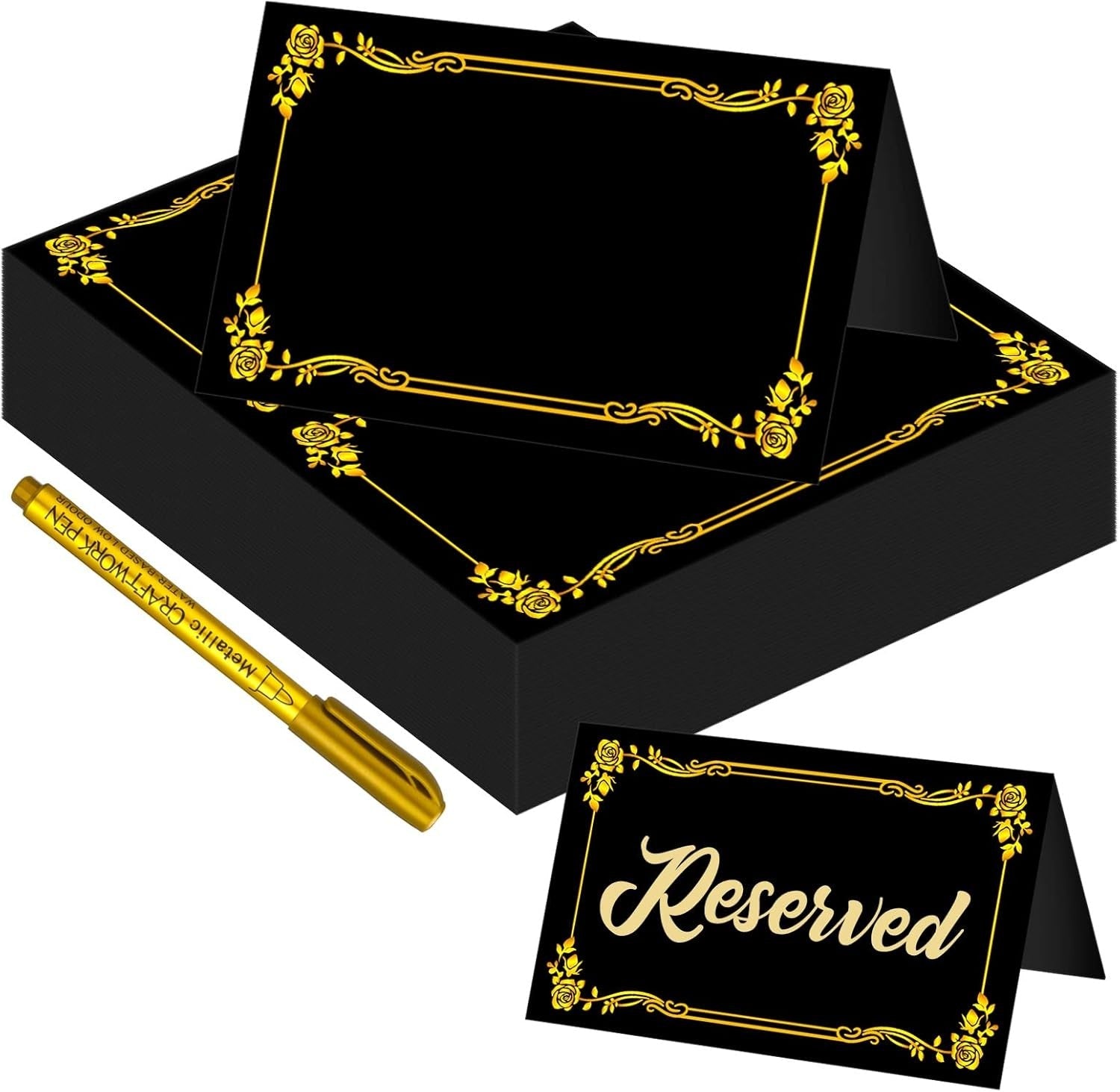 new 100 Pcs Black Place Cards and Gold Pen for Weddings, Name with Gold... 07FC0E-D4 - KOEEK