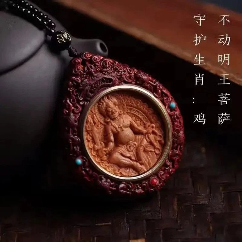 Rosewood Handcarved Twelve Zodiac Guardian God Necklace Amulet Pendant Jewelry 07FC0E-D4 - KOEEK