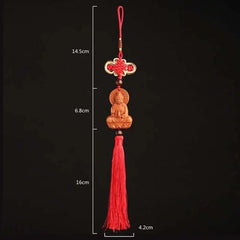 Peach Wood Handcarved Buddha Statue Tassel Amulet Pendant Guanyin Keychain 07FC0E-D4 - KOEEK