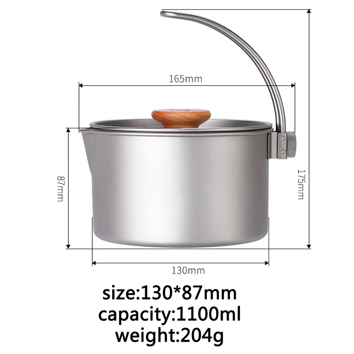 Titanium 1100ml Pot with Lid & Hanger Mug Foldable Handles for Backpacking Camp 07FC0E-D4 - KOEEK