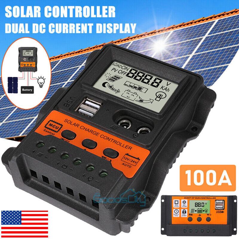 ny 12/24V 80/100A MPPT Solar Charge Controller Panel Batteri LCD Regulator Dual USB