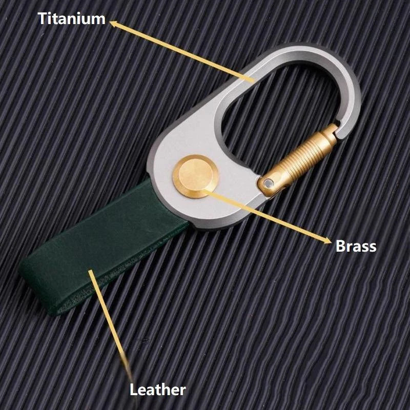 Titanium Brass  Leather Keychain Durable Car Key Holder Carabiner Clip 07FC0E-D4 - KOEEK