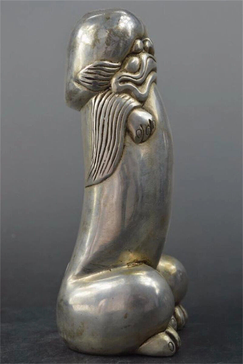 Chinese Tibet Silver Carved Guard Foo Dogs Lion statues Antique Ornaments 07FC0E-D4 - KOEEK