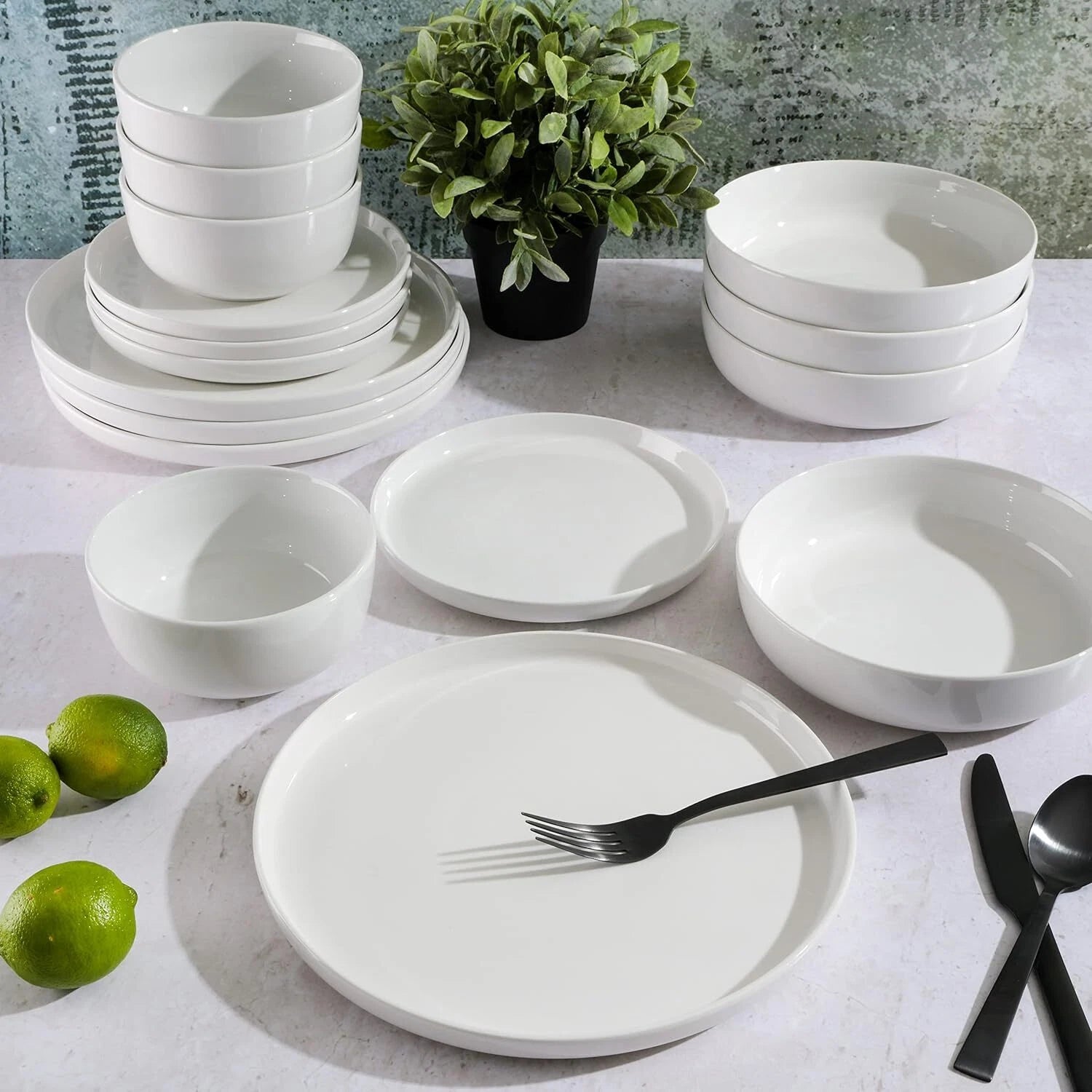 Ceramic Chip and Scratch Resistant Dinnerware Set, 4 Servings,Plate and Bowl Set 07FC0E-D4 - KOEEK
