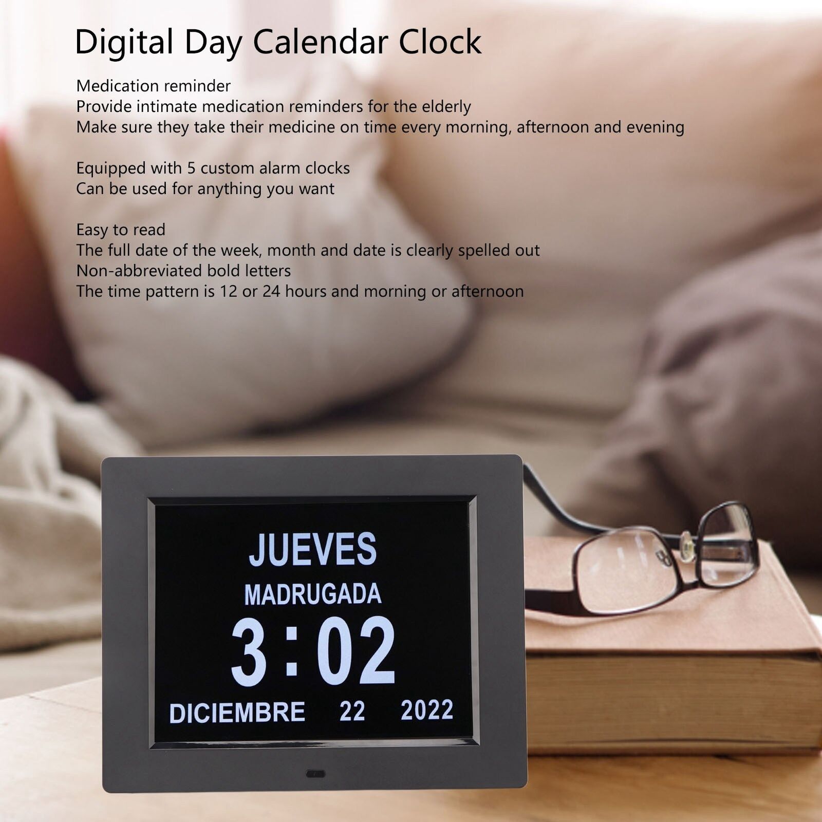 new (US Plug)8 Inch Dementia Clock Digital Clock Large Clear Digits Display koeek - KOEEK