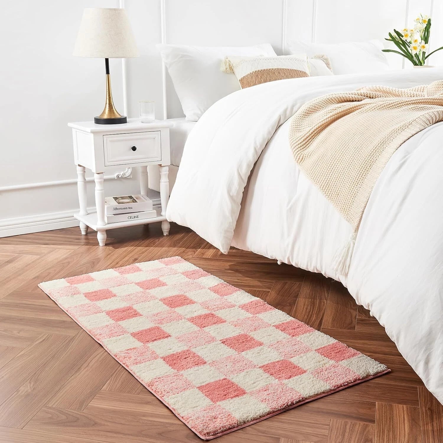 Checkered Bath mats for Bathroom Non Slip, Fluffy Absorbent Microfiber Bath mat 07FC0E-D4 - KOEEK