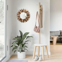 Boho Wall Decor 12 inch Decorative Mirror with Rustic Wood Sunburst Frame 07FC0E-D4 - KOEEK