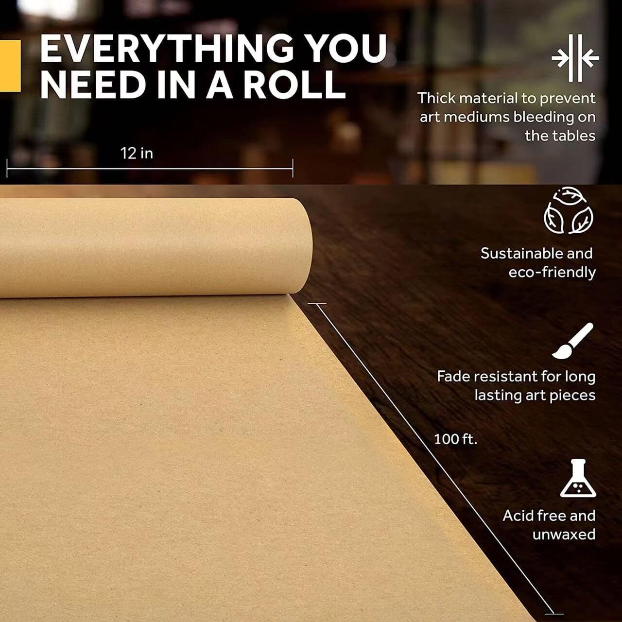new PONGHEI Brown Kraft Paper Roll 12" x 100ft (1200 1 Count (Pack of 1),