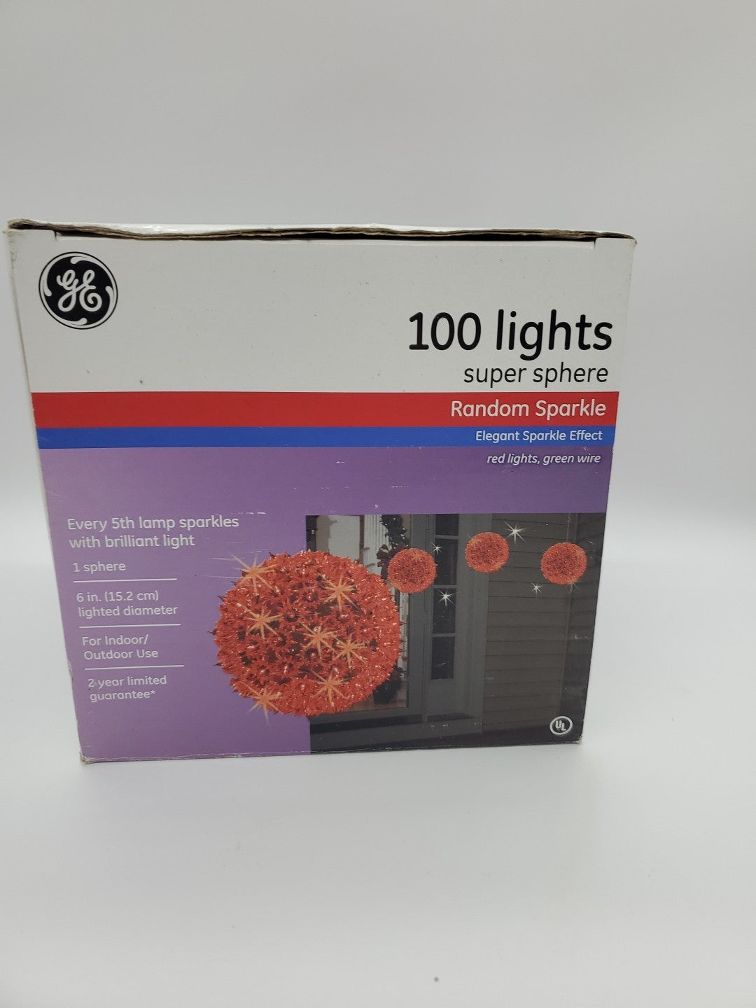 2 GE Super Sphere Holiday Classics 100 Lights Orb Red Lighted Christmas Fairy GE - KOEEK