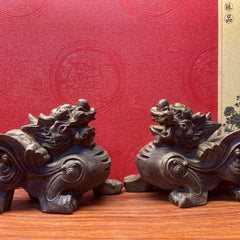 Vietnam Agarwood Pixiu Tianlu Pair Figurines 10cm Wood Carving Feng Shui Decor 07FC0E-D4 - KOEEK